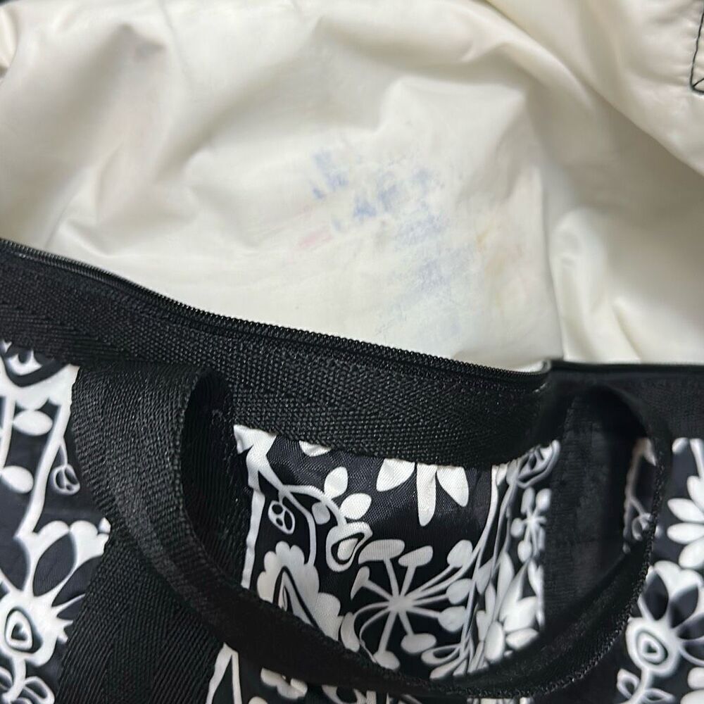 LeSportsac Large Floral Black And White Duffle Bag - Picture 9 of 13